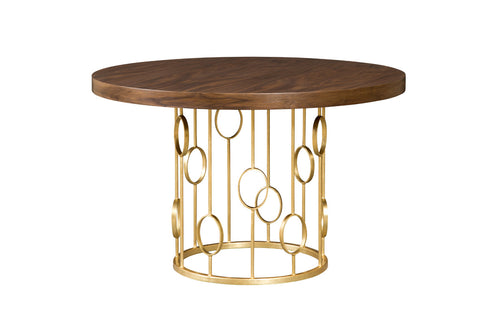 Wandermere Walnut and Gold Leaf Round Dining Table - Herringbone and Company