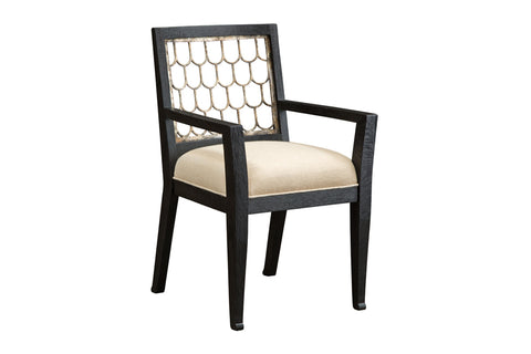 Brasil Wood and Hammered Silver Dining Chair with Arm - Herringbone and Company