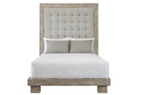 Tallula Whitewashed Oak and Tufted Natural Linen Bed - Herringbone and Company