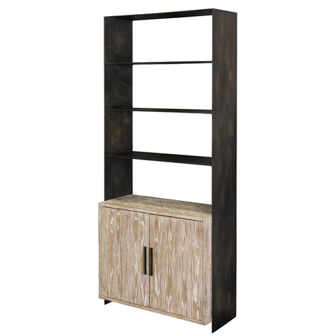 Trinia Custom Made Wood and Black Steel Bookcase - Herringbone and Company