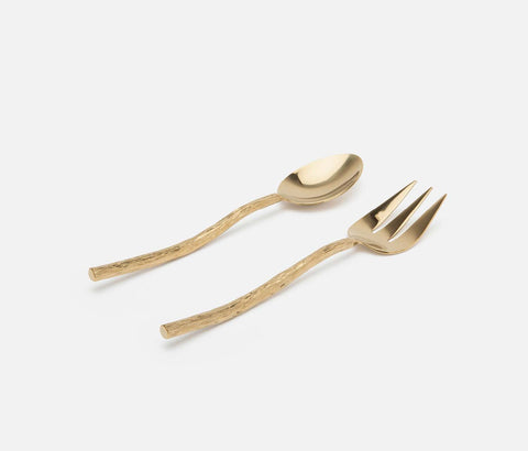 Danielle Polished Gold Faux Bois 2-Piece Large Serving Set - Herringbone and Company