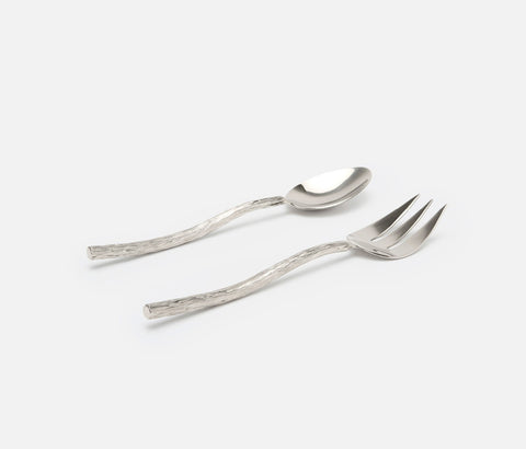 Danielle Polished Silver Faux Bois 2-Piece Large Serving Set - Herringbone and Company