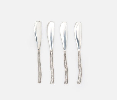Danielle Polished Silver Faux Bois 4-Piece Knife Spreader Set - Herringbone and Company