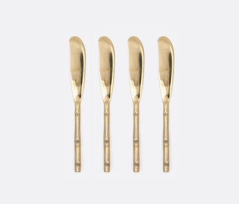 Lulianna Polished Gold Bamboo 4-Piece Knife Spreader Set - Herringbone and Company
