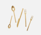 Prestley Polished Gold Abstract Etched 5-Piece Flatware Set - Herringbone and Company
