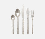 Prestley Polished Silver Abstract Etched 5-Piece Flatware Set - Herringbone and Company