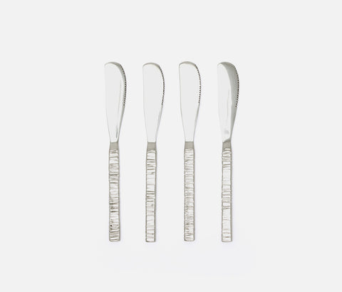 Prestley Polished Silver Abstract Etched 4-Piece Knife Spreader Set - Herringbone and Company