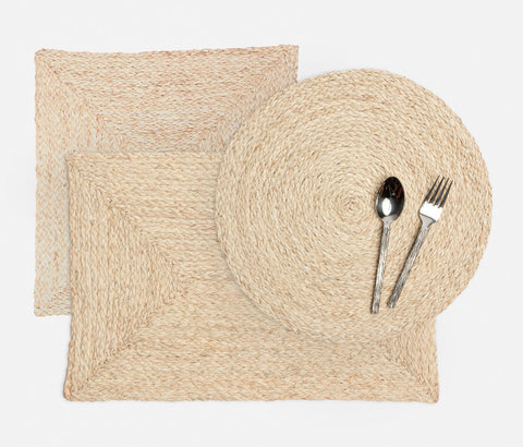 Zoie Bleached Raffia Woven Placemat Sets - Herringbone and Company