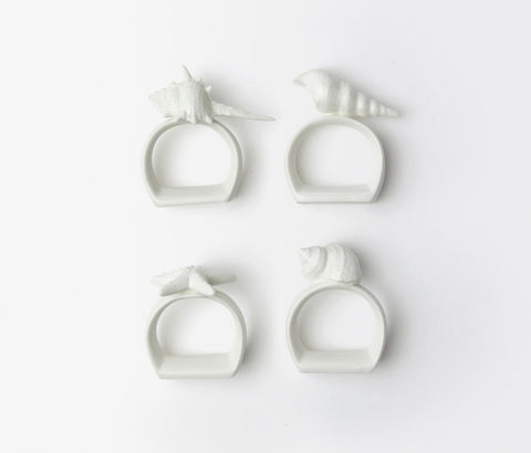 Adriatic White Porcelain Shell Napkin Ring SET - Herringbone and Company