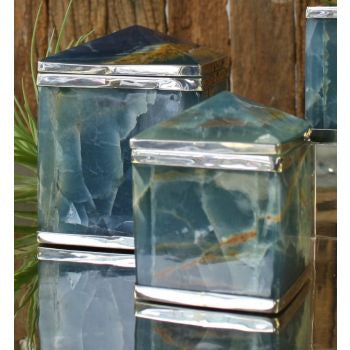Salma Nickel Silver and Onyx Square Mini Box - Herringbone and Company