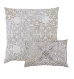 Creme Velvet with Silver Stenciled Hide Lumbar Pillow - Herringbone and Company
