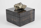 Silver & Gold Hatch Patterned Lacquer Box with Decorative Stone - Herringbone and Company