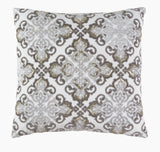 Caroline Grey Velvet and Silver Beaded Applique 22x22 Pillow - Herringbone and Company