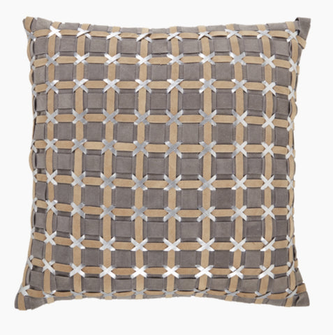 Carlo Woven Suede and Leather 22x22 Pillow - Herringbone and Company