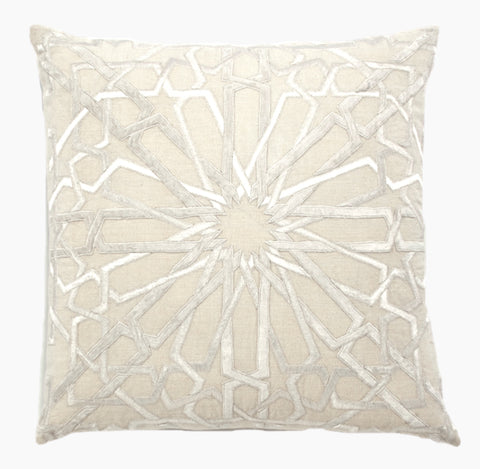 Camille Creme Linen with White Velvet Applique 22x22 Pillow - Herringbone and Company
