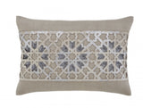 Beige Linen with Silver Laser Cut Leather Applique Lumbar Pillow - Herringbone and Company