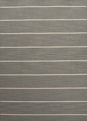 Coastal Shores Cape Cod Striped Charcoal Grey Flat Weave Wool Rug - Herringbone and Company