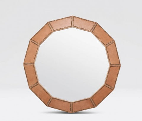 Home Leather and Brass nail head finished Mirror - Herringbone and Company
