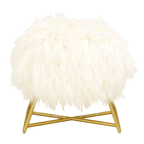 Margie Faux Fur and Gold Ottoman / Stool - Herringbone and Company