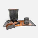 Cruxby Gray Shagreen and Wood 4 Piece Desk Accessory SET