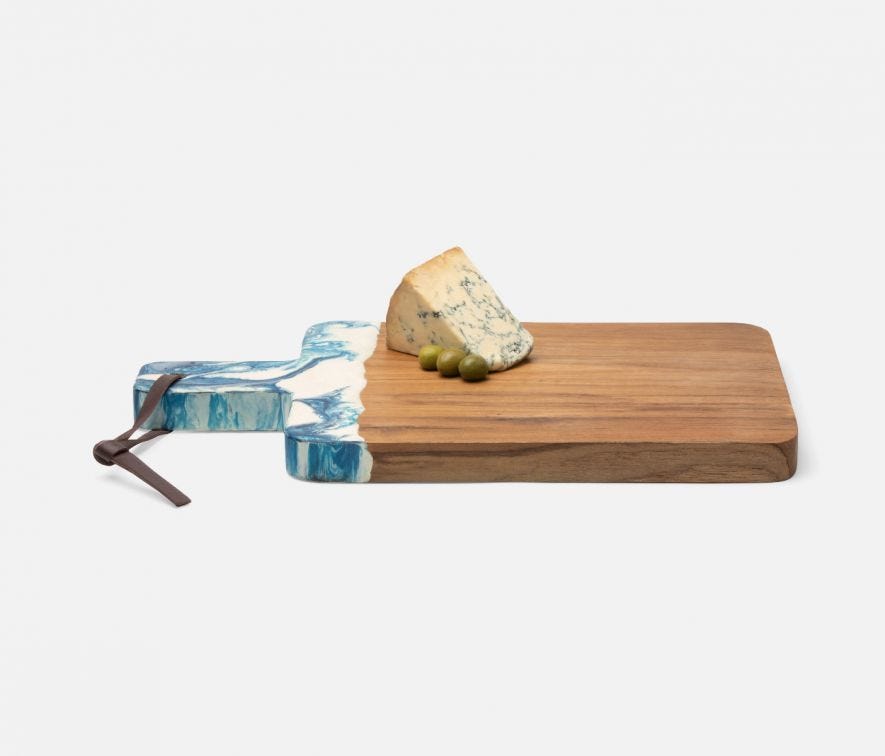 Augustine Blue Resin and Teak Wood Charcuterie Serving Boards