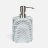 light gray woven rattan bathroom soap pump