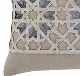Beige Linen with Silver Laser Cut Leather Applique Lumbar Pillow - Herringbone and Company
